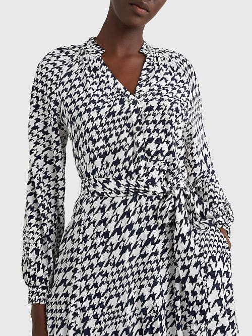 Tommy Hilfiger Houndstooth Relaxed Fit Midi Ženske Obleke Modra | TH356MZI