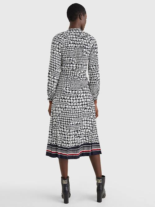 Tommy Hilfiger Houndstooth Relaxed Fit Midi Ženske Obleke Modra | TH356MZI