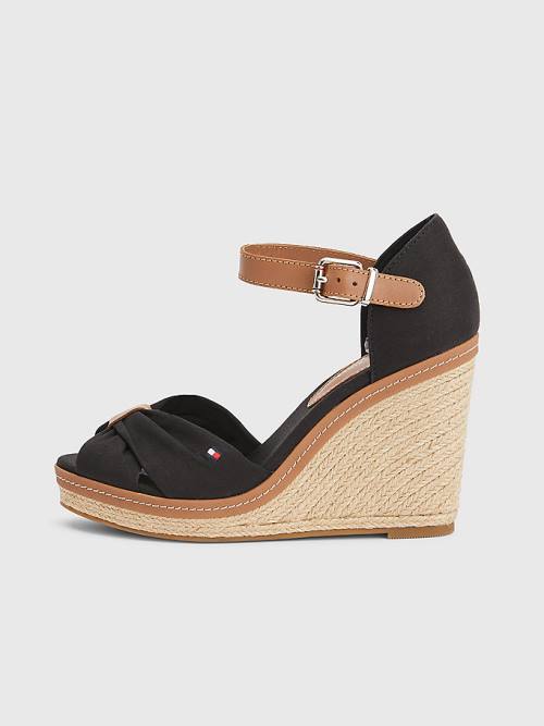 Tommy Hilfiger Iconic High Wedge Espadrille Ženske Sandali Črna | TH172ODG