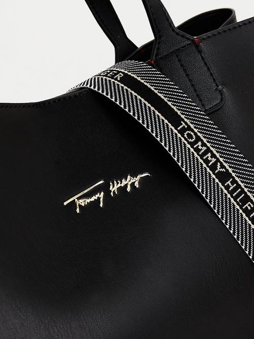 Tommy Hilfiger Iconic Signature Logo Satchel Ženske Torbice Črna | TH691ZBG