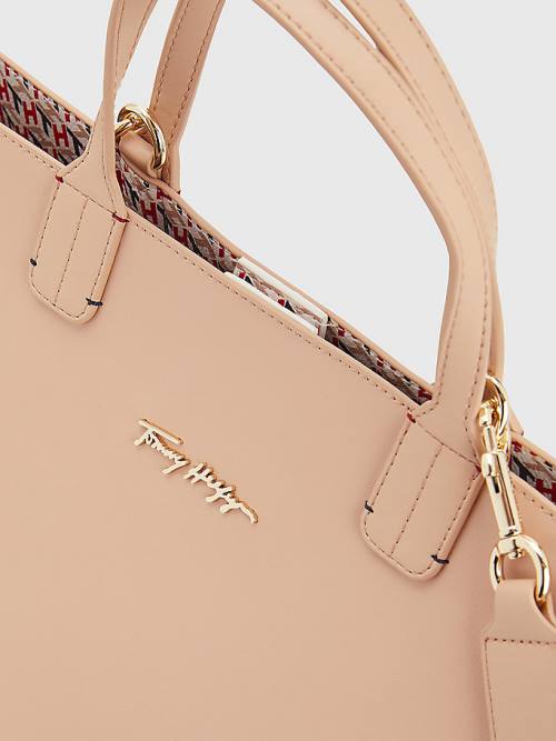 Tommy Hilfiger Iconic Signature Satchel Ženske Torbice Bež | TH467STX