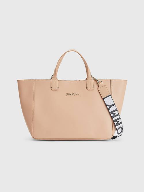 Tommy Hilfiger Iconic Signature Satchel Ženske Torbice Bež | TH467STX