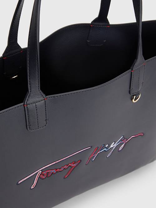 Tommy Hilfiger Iconic Signature Tote Ženske Torbice Modra | TH427QJK