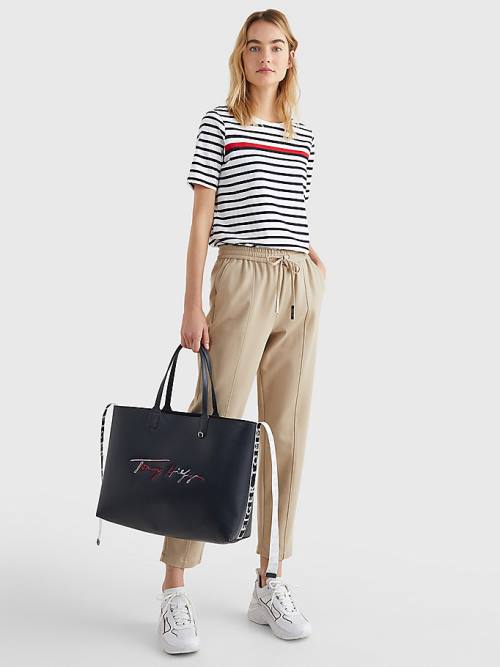 Tommy Hilfiger Iconic Signature Tote Ženske Torbice Modra | TH427QJK