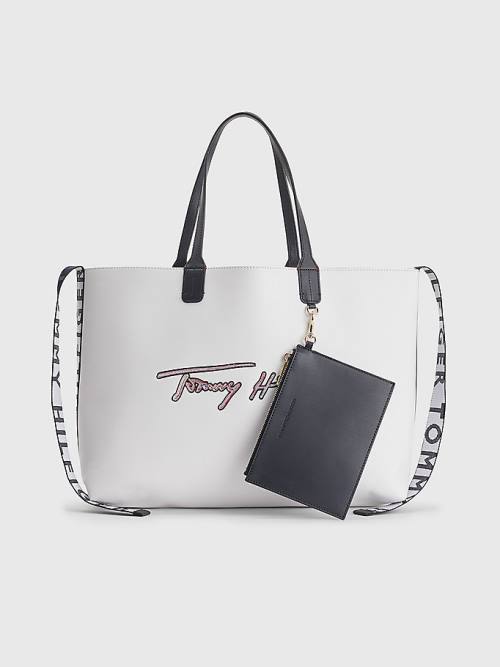 Tommy Hilfiger Iconic Signature Tote Ženske Torbice Bela | TH961QHJ