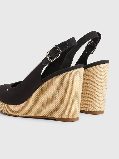 Tommy Hilfiger Iconic Slingback Espadrille High Heel Wedges Ženske Sandali Črna | TH096VLQ