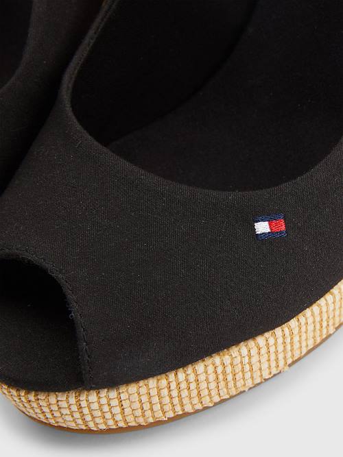 Tommy Hilfiger Iconic Slingback Espadrille High Heel Wedges Ženske Sandali Črna | TH096VLQ