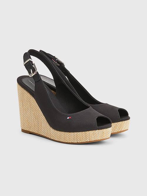 Tommy Hilfiger Iconic Slingback Espadrille High Heel Wedges Ženske Sandali Črna | TH096VLQ