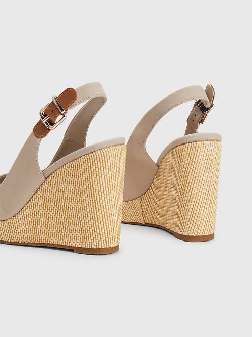 Tommy Hilfiger Iconic Slingback Espadrille High Heel Wedges Ženske Sandali Bež | TH189GJD