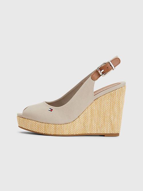 Tommy Hilfiger Iconic Slingback Espadrille High Heel Wedges Ženske Sandali Bež | TH189GJD