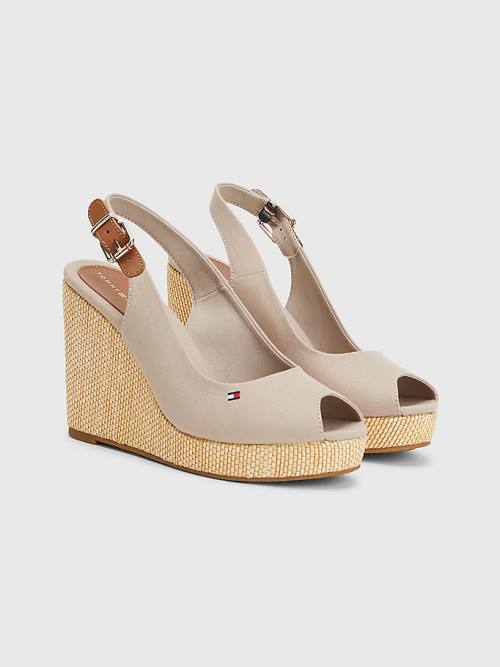 Tommy Hilfiger Iconic Slingback Espadrille High Heel Wedges Ženske Sandali Bež | TH189GJD