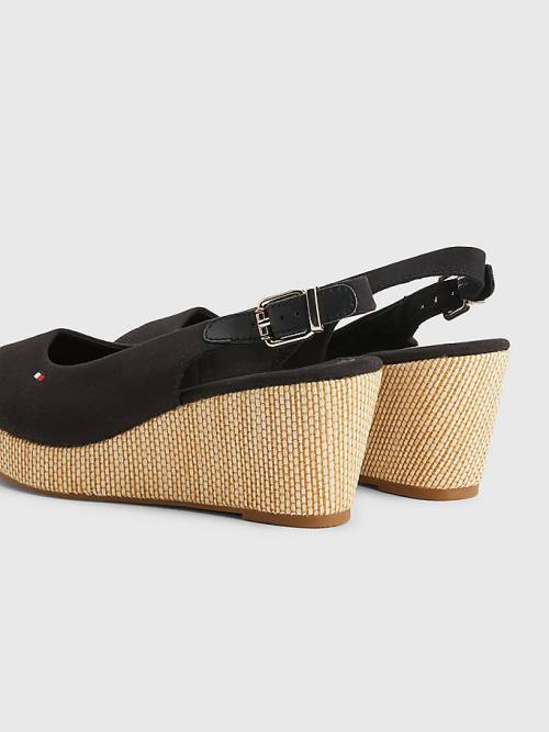 Tommy Hilfiger Iconic Slingback Espadrille Wedges Ženske Sandali Črna | TH271NTE