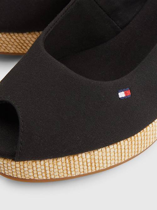 Tommy Hilfiger Iconic Slingback Espadrille Wedges Ženske Sandali Črna | TH271NTE