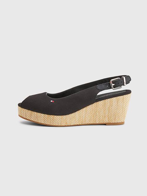 Tommy Hilfiger Iconic Slingback Espadrille Wedges Ženske Sandali Črna | TH271NTE