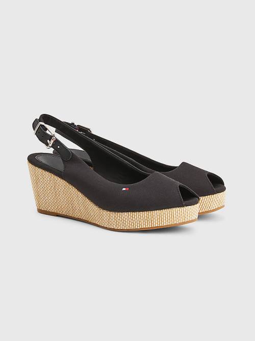 Tommy Hilfiger Iconic Slingback Espadrille Wedges Ženske Sandali Črna | TH271NTE