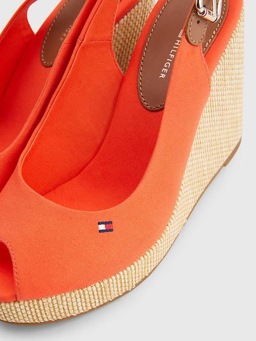 Tommy Hilfiger Iconic Slingback Espadrille High Heel Wedges Ženske Sandali Rdeča | TH348XAU