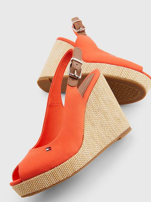 Tommy Hilfiger Iconic Slingback Espadrille High Heel Wedges Ženske Sandali Rdeča | TH348XAU