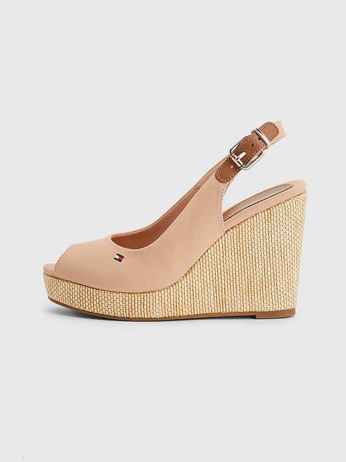 Tommy Hilfiger Iconic Slingback Espadrille High Heel Wedges Ženske Sandali Bež | TH418LIM