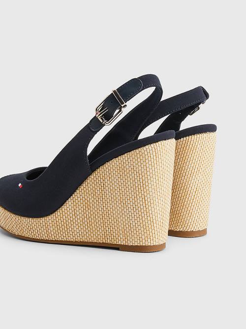 Tommy Hilfiger Iconic Slingback Espadrille High Heel Wedges Ženske Sandali Modra | TH425QWV