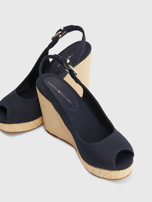 Tommy Hilfiger Iconic Slingback Espadrille High Heel Wedges Ženske Sandali Modra | TH425QWV