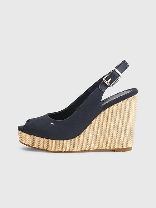 Tommy Hilfiger Iconic Slingback Espadrille High Heel Wedges Ženske Sandali Modra | TH425QWV