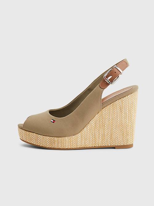 Tommy Hilfiger Iconic Slingback Espadrille High Heel Wedges Ženske Sandali Rjav | TH701UEM