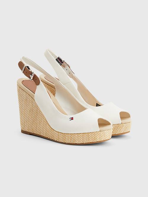 Tommy Hilfiger Iconic Slingback Espadrille High Heel Wedges Ženske Sandali Bela | TH831VHY