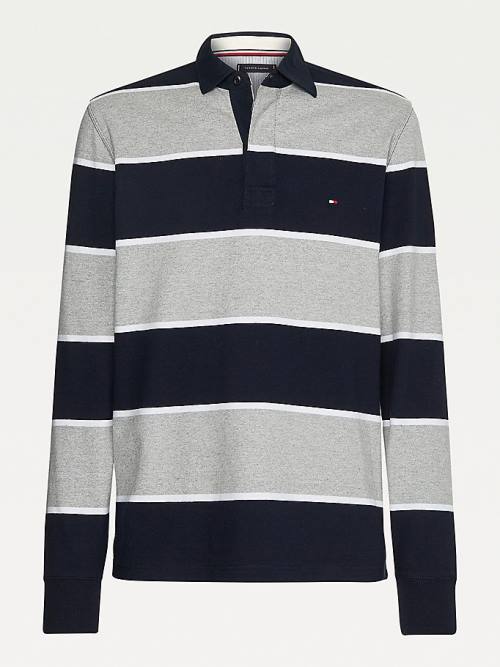 Tommy Hilfiger Iconic Stripe Rugby Shirt Moški Polo Majica Modra | TH259VEP