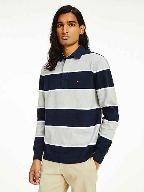 Tommy Hilfiger Iconic Stripe Rugby Shirt Moški Polo Majica Modra | TH259VEP