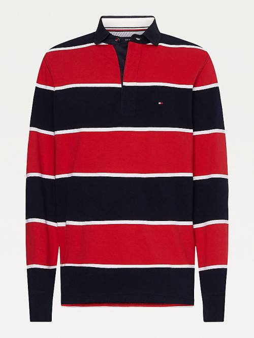 Tommy Hilfiger Iconic Stripe Rugby Shirt Moški Polo Majica Rdeča | TH485EVJ