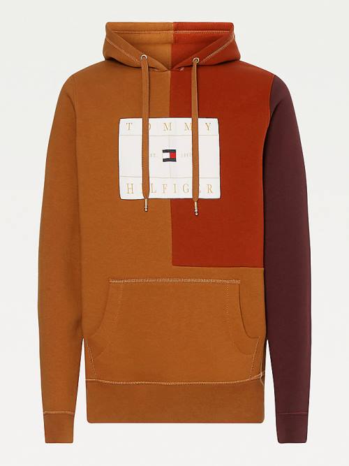 Tommy Hilfiger Icons Colour-Blocked Fleece Moški Pulover s kapuco Rjav | TH431FBZ