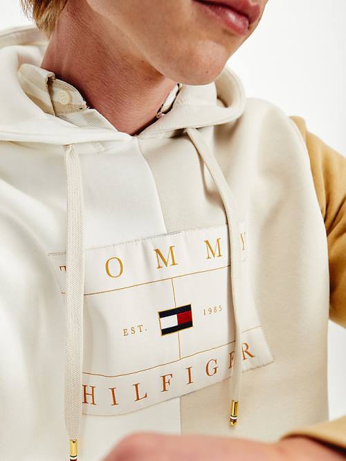 Tommy Hilfiger Icons Colour-Blocked Fleece Moški Pulover s kapuco Bež | TH561VRJ