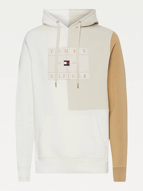 Tommy Hilfiger Icons Colour-Blocked Fleece Moški Pulover s kapuco Bež | TH561VRJ