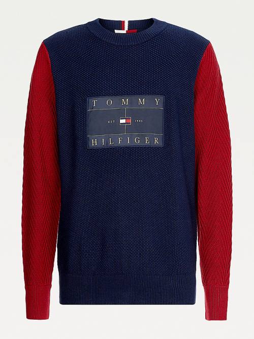 Tommy Hilfiger Icons Colour-Blocked Mixed Knit Jumper Moški Puloverji Modra | TH153TWZ