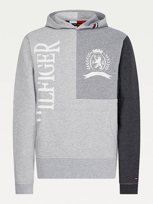 Tommy Hilfiger Icons Crest Colour-Blocked Relaxed Fit Moški Pulover s kapuco Siva | TH580ZWV