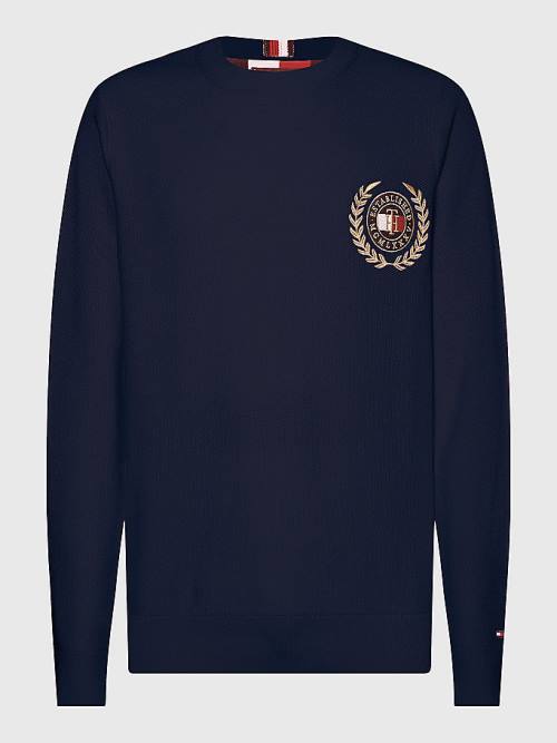 Tommy Hilfiger Icons Crest Embroidery Jumper Moški Puloverji Modra | TH435IWY