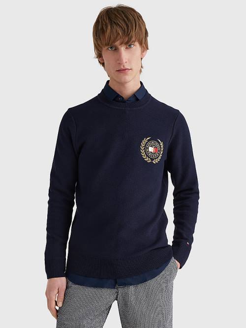 Tommy Hilfiger Icons Crest Embroidery Jumper Moški Puloverji Modra | TH435IWY