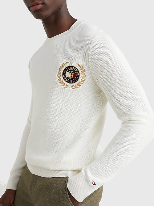 Tommy Hilfiger Icons Crest Embroidery Jumper Moški Puloverji Bela | TH708AUP