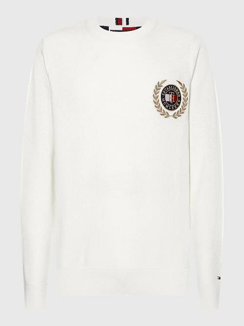 Tommy Hilfiger Icons Crest Embroidery Jumper Moški Puloverji Bela | TH708AUP