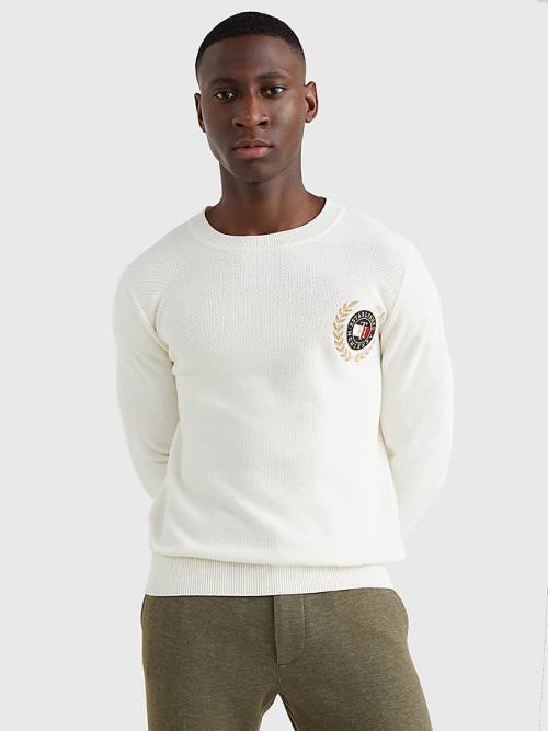 Tommy Hilfiger Icons Crest Embroidery Jumper Moški Puloverji Bela | TH708AUP