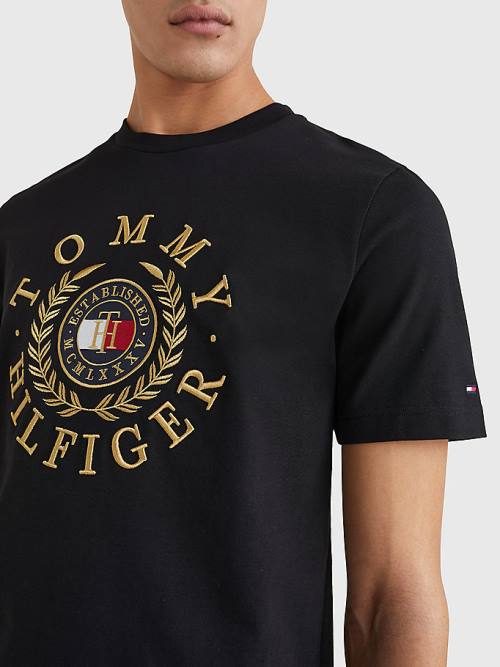 Tommy Hilfiger Icons Embroidery Moški Majice Črna | TH903GJN