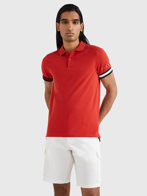 Tommy Hilfiger Icons Flag Slim Fit Moški Polo Majica Rdeča | TH297IBG