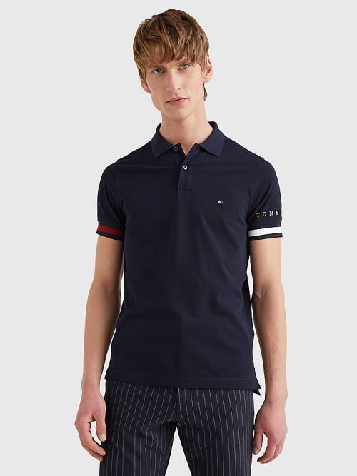 Tommy Hilfiger Icons Flag Slim Fit Moški Polo Majica Modra | TH523WTP