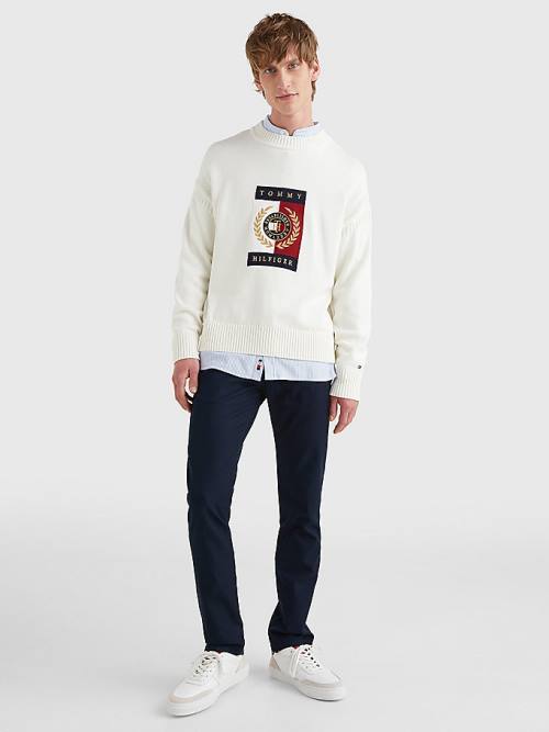 Tommy Hilfiger Icons Intarsia Graphic Jumper Moški Puloverji Bela | TH512WRK