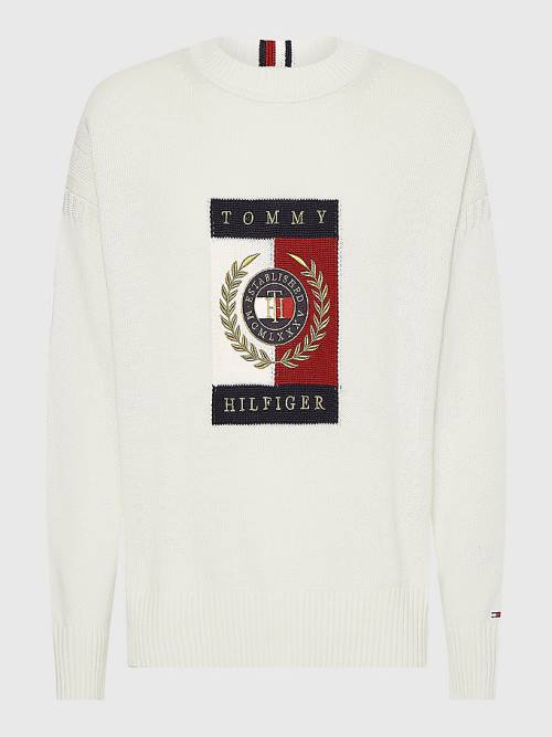 Tommy Hilfiger Icons Intarsia Graphic Jumper Moški Puloverji Bela | TH512WRK