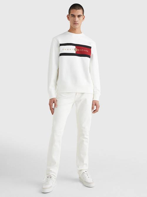 Tommy Hilfiger Icons Logo Crew Neck Moški Pulover Bela | TH324ERK