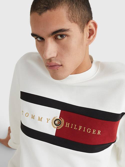 Tommy Hilfiger Icons Logo Crew Neck Moški Pulover Bela | TH324ERK