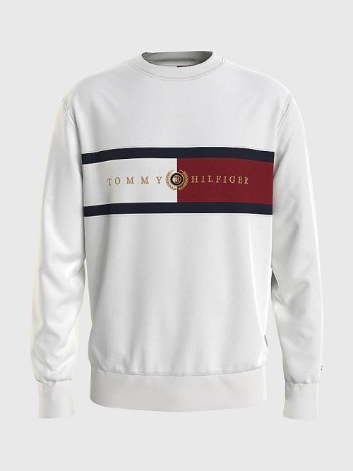 Tommy Hilfiger Icons Logo Crew Neck Moški Pulover Bela | TH324ERK