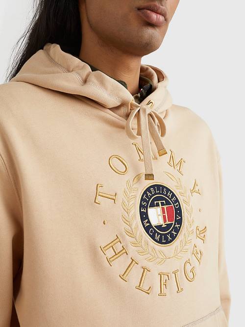 Tommy Hilfiger Icons Logo Embroidery Moški Pulover s kapuco Bež | TH780XSQ