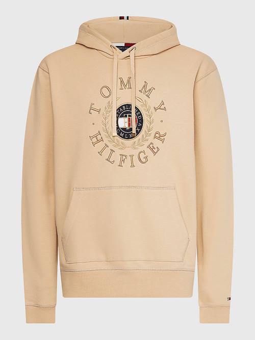 Tommy Hilfiger Icons Logo Embroidery Moški Pulover s kapuco Bež | TH780XSQ